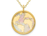 14K Yellow Gold Mother of Pearl Planet Earth Charm Pendant Necklace with Chain